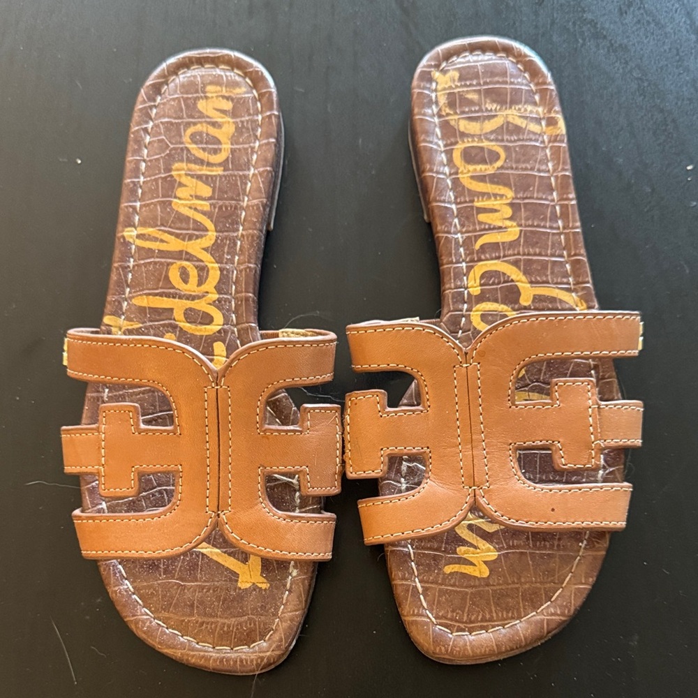 Sam EdelmanBrown Leather Slide Sandals